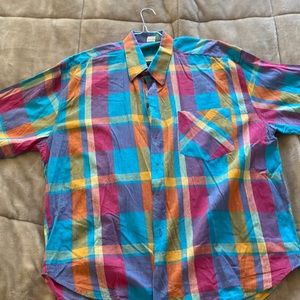 Multicolored button down funky XL